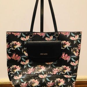 MADDEN GIRL Pink & Black Floral Tote w Pouch